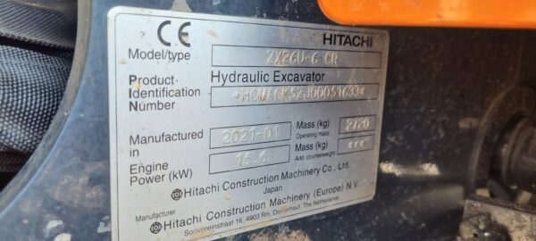 Hitachi ZX26U-6 minigraver 2021 GERESERVEERD