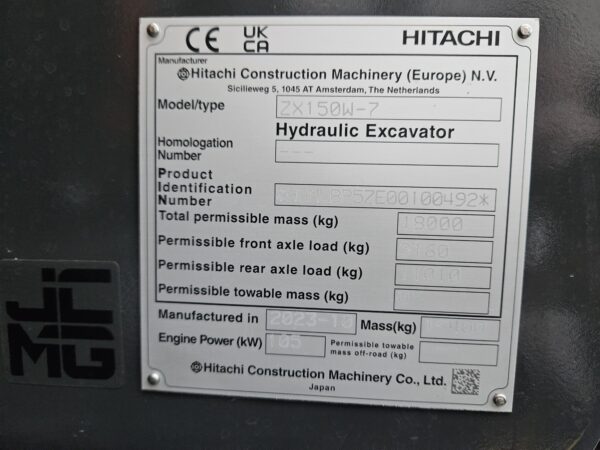 Hitachi ZX150W-7 2p 2023 Ref 00492 mobiele graafmachine