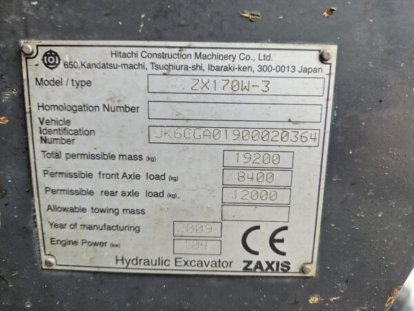 Hitachi ZX170W-3 2p 2009